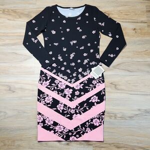 🔹️NWT LuLaRoe Black & Pink "Debbie" Fitted Long Sleeve Dress Small